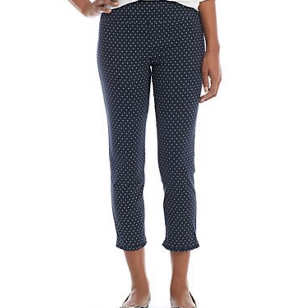 NWT, Crown & Ivy Navy Polka Dot Crop Pants